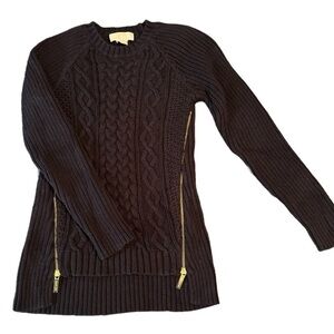 Michael Kors Cable Knit Zipper Sweater, Navy Blue, Size Medium